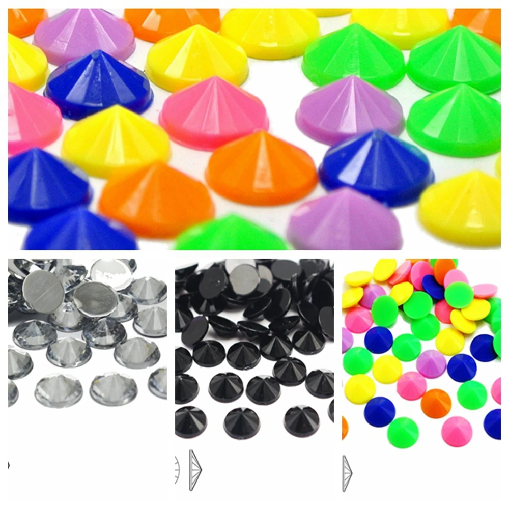 Craft DIY Acrylic Flatback Round Rivoli Rhinestone Gems 8mm Pyramid Cone Shaped