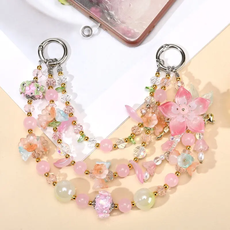 

Creative Flower Beaded Multi-layer Phone Charm Pendant Accessories Chain for Mobile Phone , Backpack and Keychain