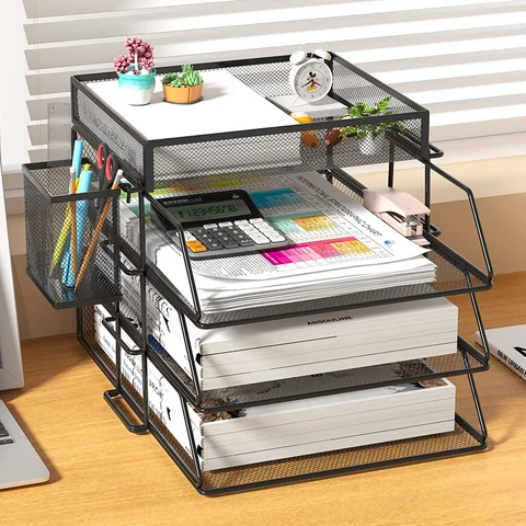 Escritório a4 organizador de mesa de papel arquivo de documentos carta livro folheto bandeja de enchimento rack prateleira transportadora metal fio malha armazenamento titular