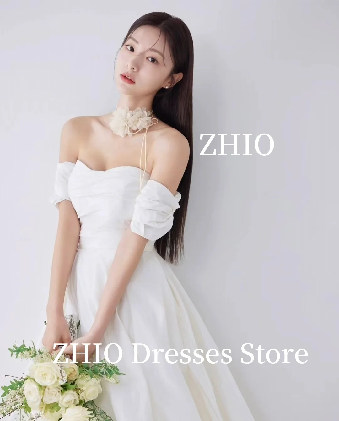 ZHIO Simple Sweetheart Wedding Dress A-Line Pleat Off the Shoulder Corset Bridal Gown Korea Photo Shoot Customized Elegant