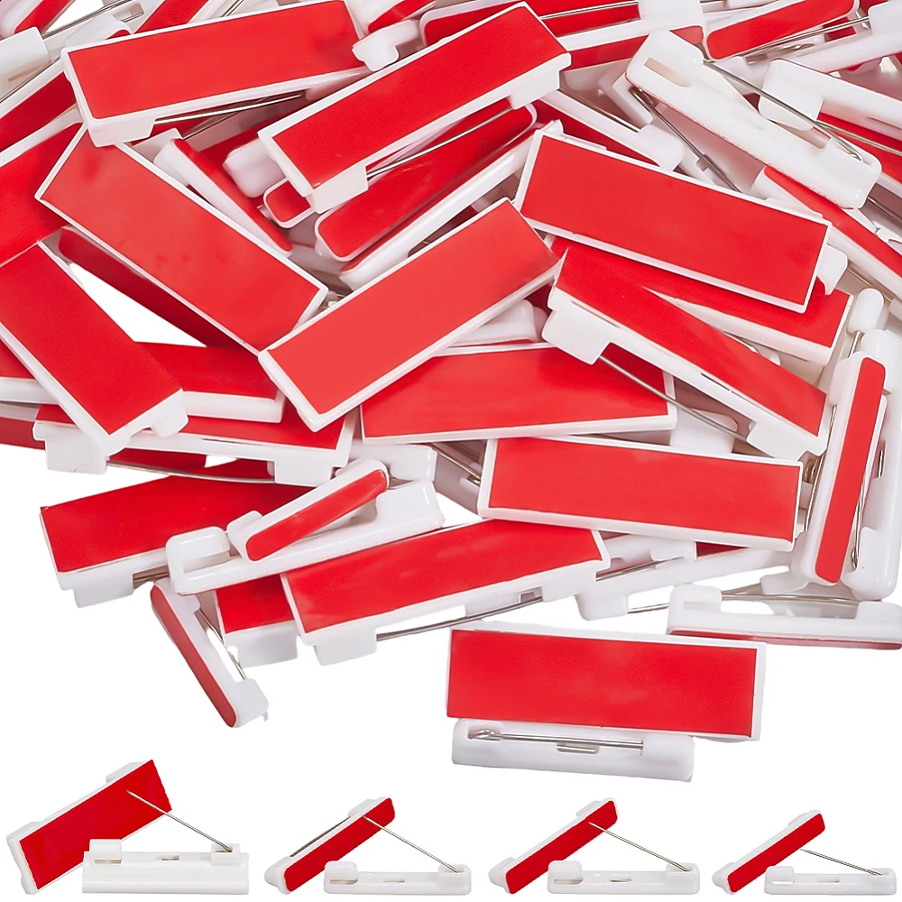 100Pcs Adhesive Pin Backs Name Badge Backing Pins 0.8/1.2/1.4/1.6in Plastic White Tags Rectangle Safety Back Bar Iron Labels