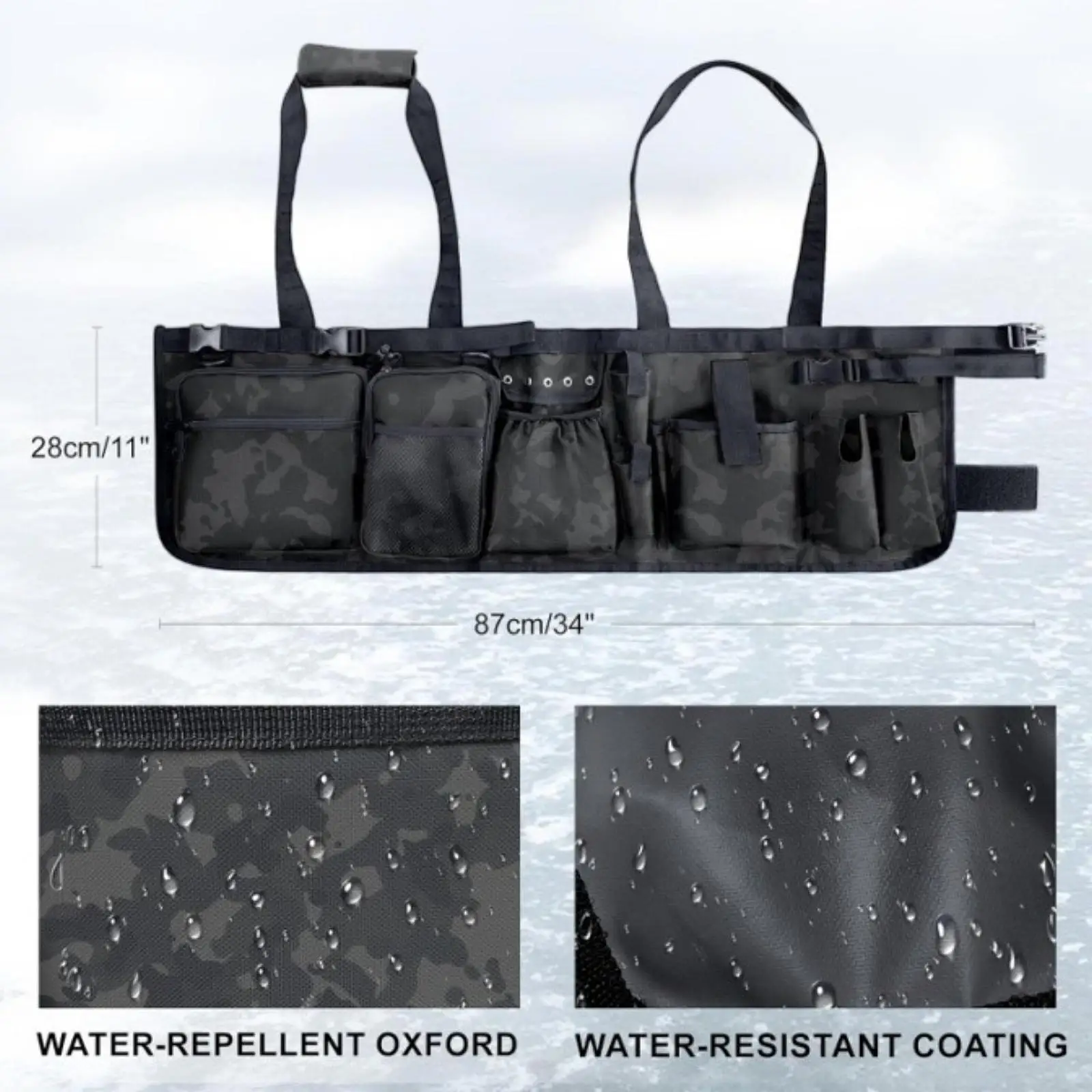 

Portable Fishing Tackle Organizer Bag Multipockets Waterproof Gear Carrier with Rod Holder for 5 Gallon Bucket Outdoor Use