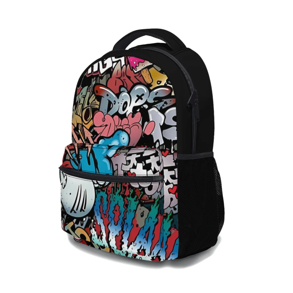 Synr 70s Retro Comic Graffiti Print Schoolbag For kids Large Capacity Student Backpack High School Student Backpack 17inch