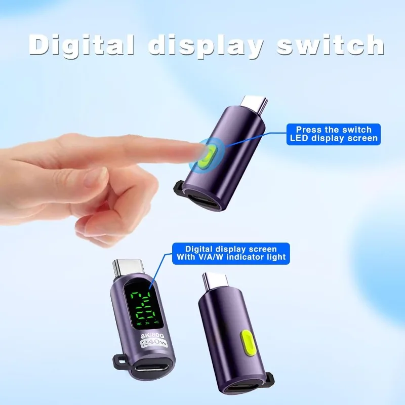 USB Adapter PD Fast Charging 240W/80GBps Data Transmission Type-C Full-function Switch Digital Display Adapter