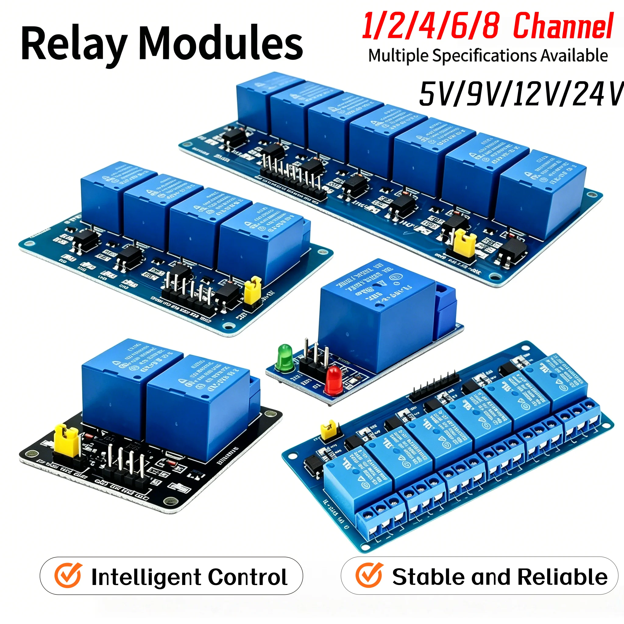 DC 5V 12V 1 2 4 6 8 Way Relay Module for Arduino 1 2 4 6 8 Channel Relay Module with Optocoupler High and Low Level Trigger