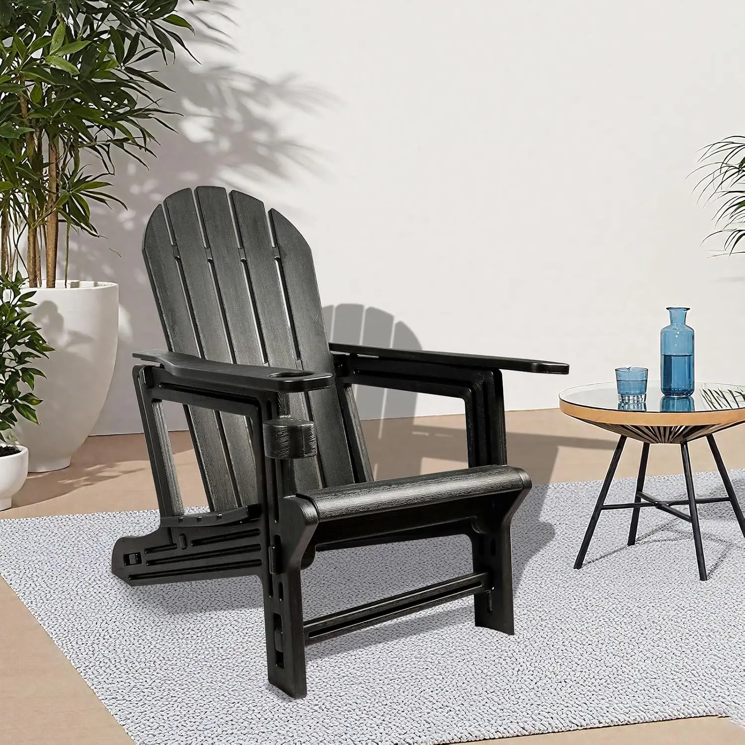 HDPE Adirondack Chair All Weather Fire Pit Patio Chair Cup Holder Outdoor Lawn Poolside Backyard Deck Black, Customized