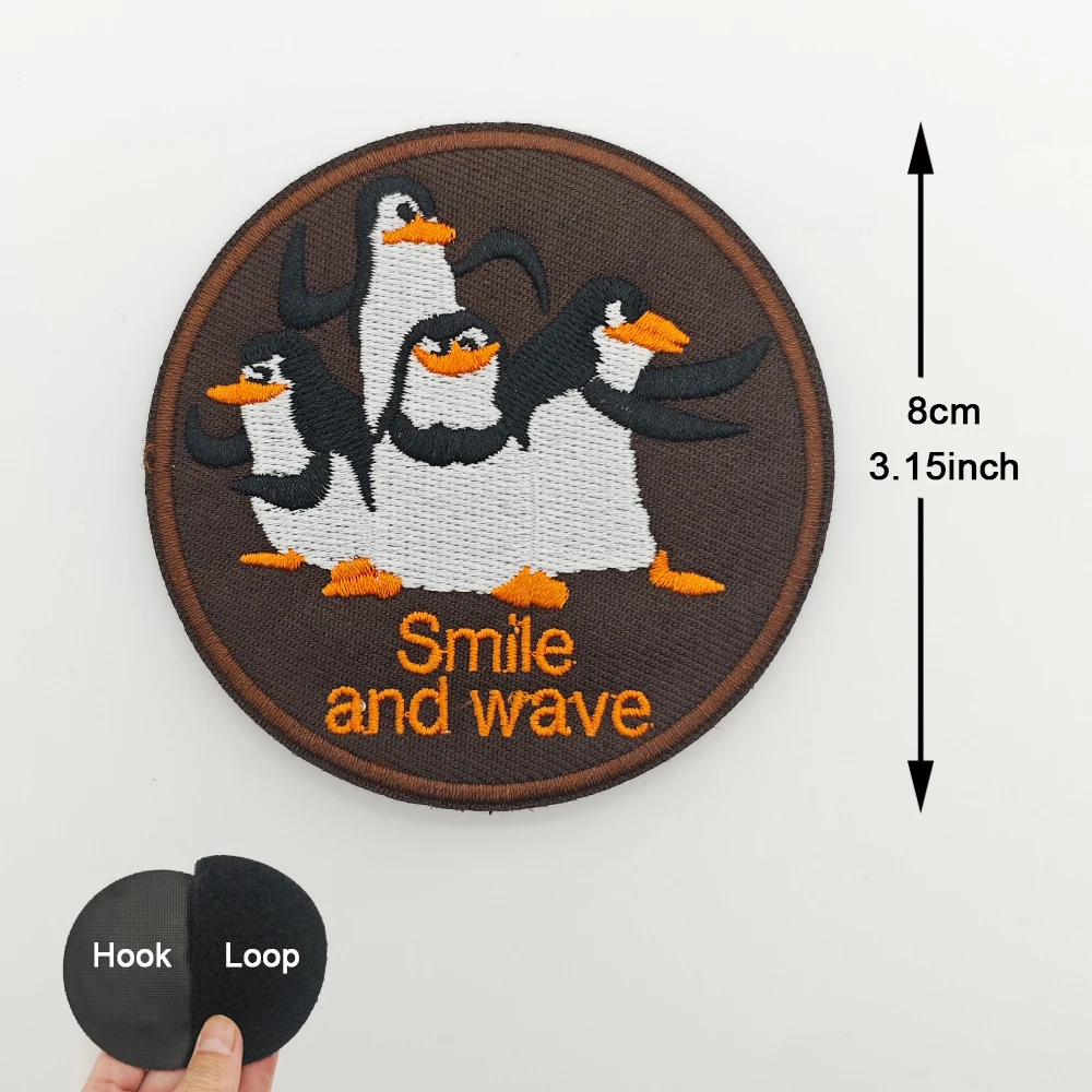 Neuheit Cartoon Pinguin bestickter Klettverschluss mit Klettverschluss, Dekor für Kleidung, Taschen, Hut, Armband, einzigartige taktische Applikation