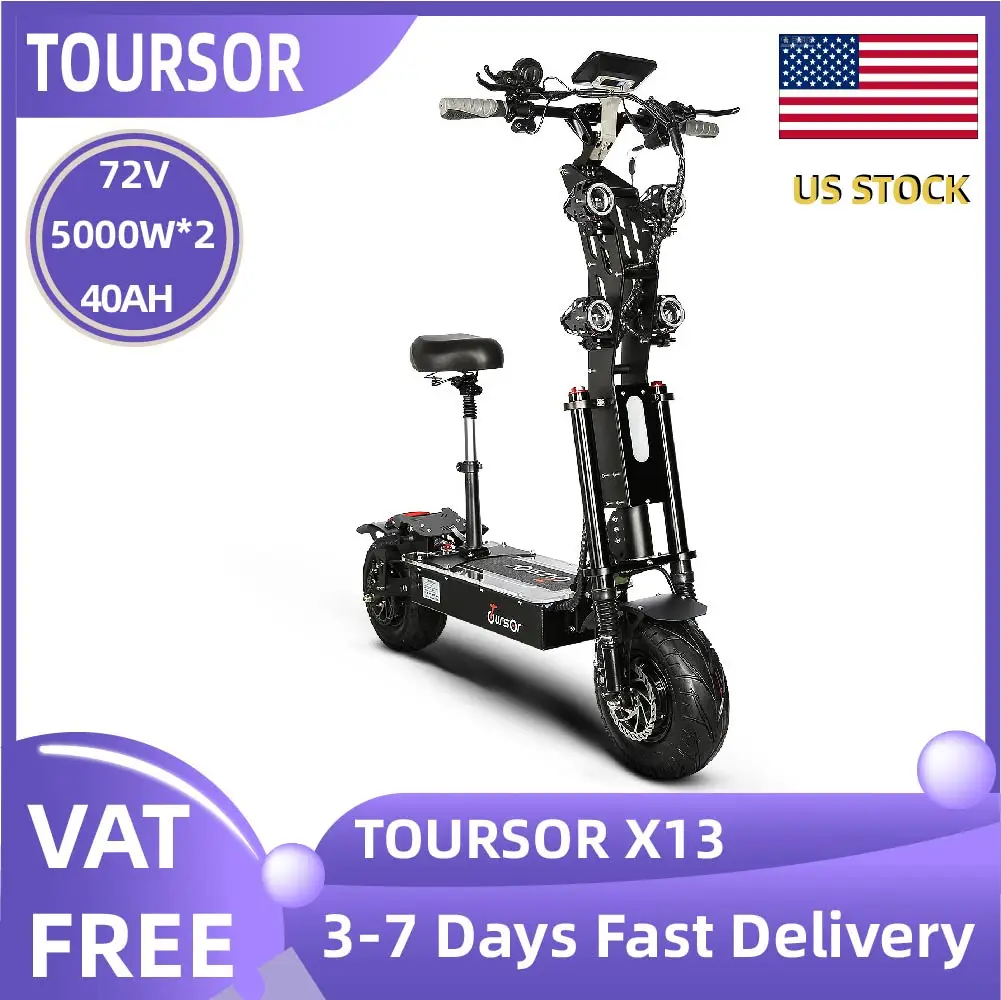

TOURSOR X13 5000W*2 Dual Motor Electric Scooter For Adults 72V35Ah Battery E-Scooter 13" Road Tire Foldable Road EScooter