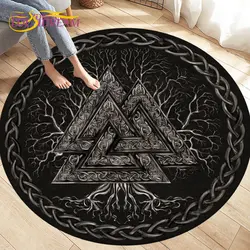 Viking Valknut Yggdrasil Tree of Life Circle Area Rug,Round Carpet Rug for Living Room Bedroom Decoration,Non-slip Floor Mat