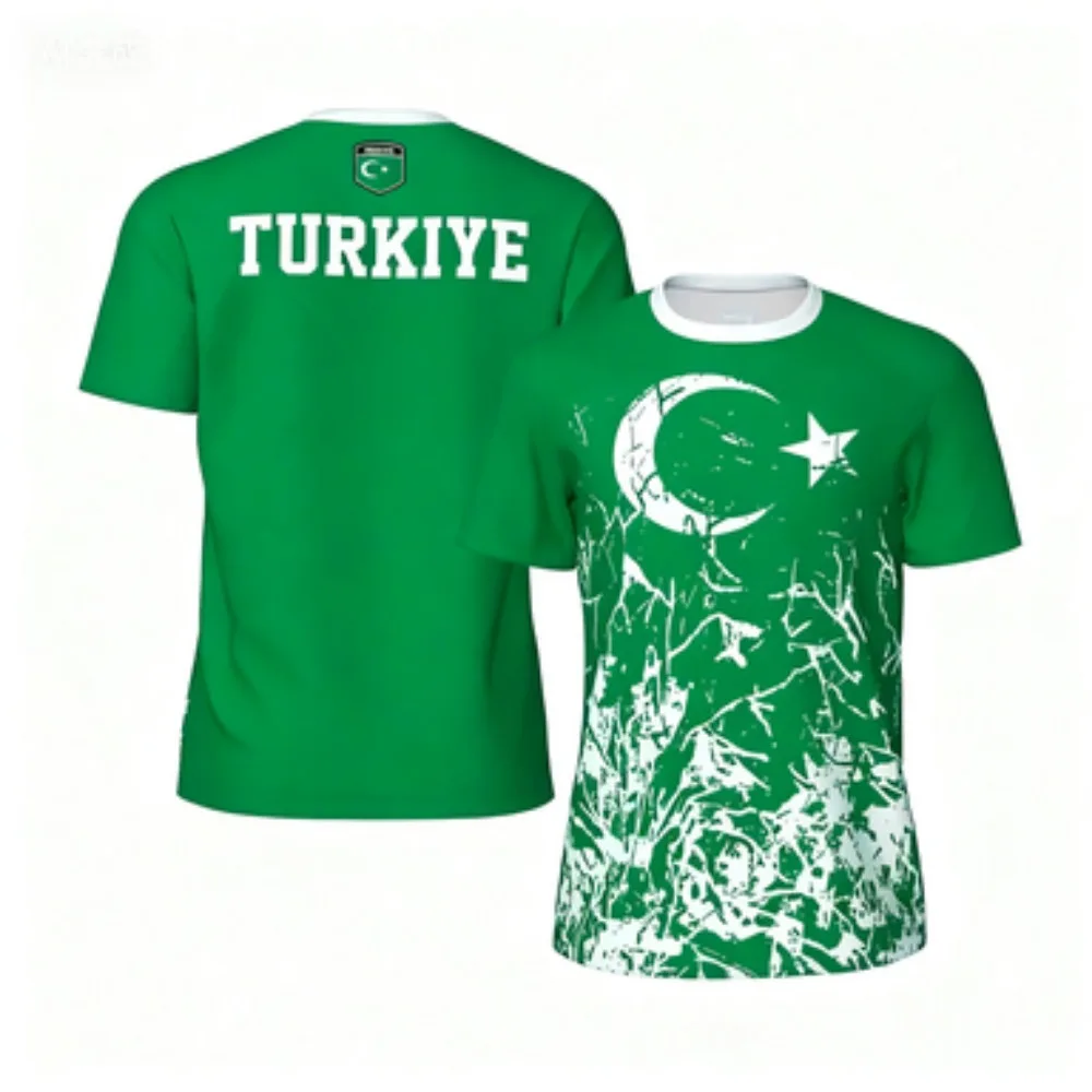 موضة Türkiye العلم كرة القدم تي شيرت الصيف عادية قمصان قصيرة الأكمام ثلاثية الأبعاد الطباعة تي شيرت رياضي فضفاض الشارع سريعة الجافة