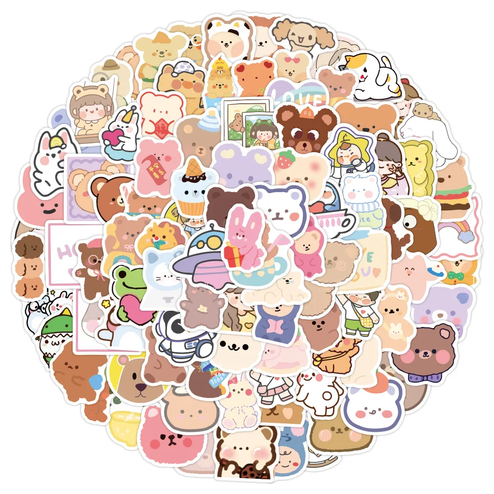 100 Pcs Korea Schattige Beer Cartoon Sticker Ins Meisje Briefpapier Plakboek Koffer Sticker