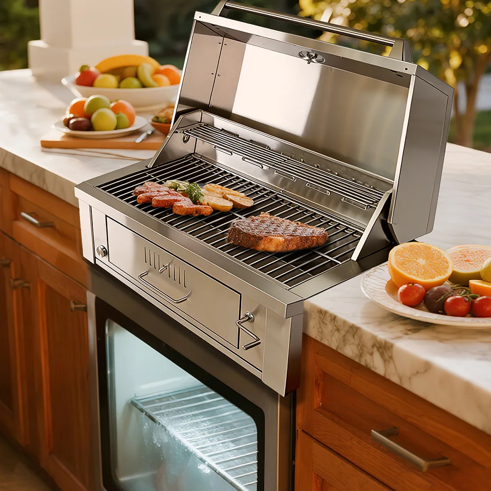 High-end Built-in SUS304 Outdoor Kitchen Household Garden Party Withdrawable Single Drawer Height Adjustable Charcoal BBQ Grill