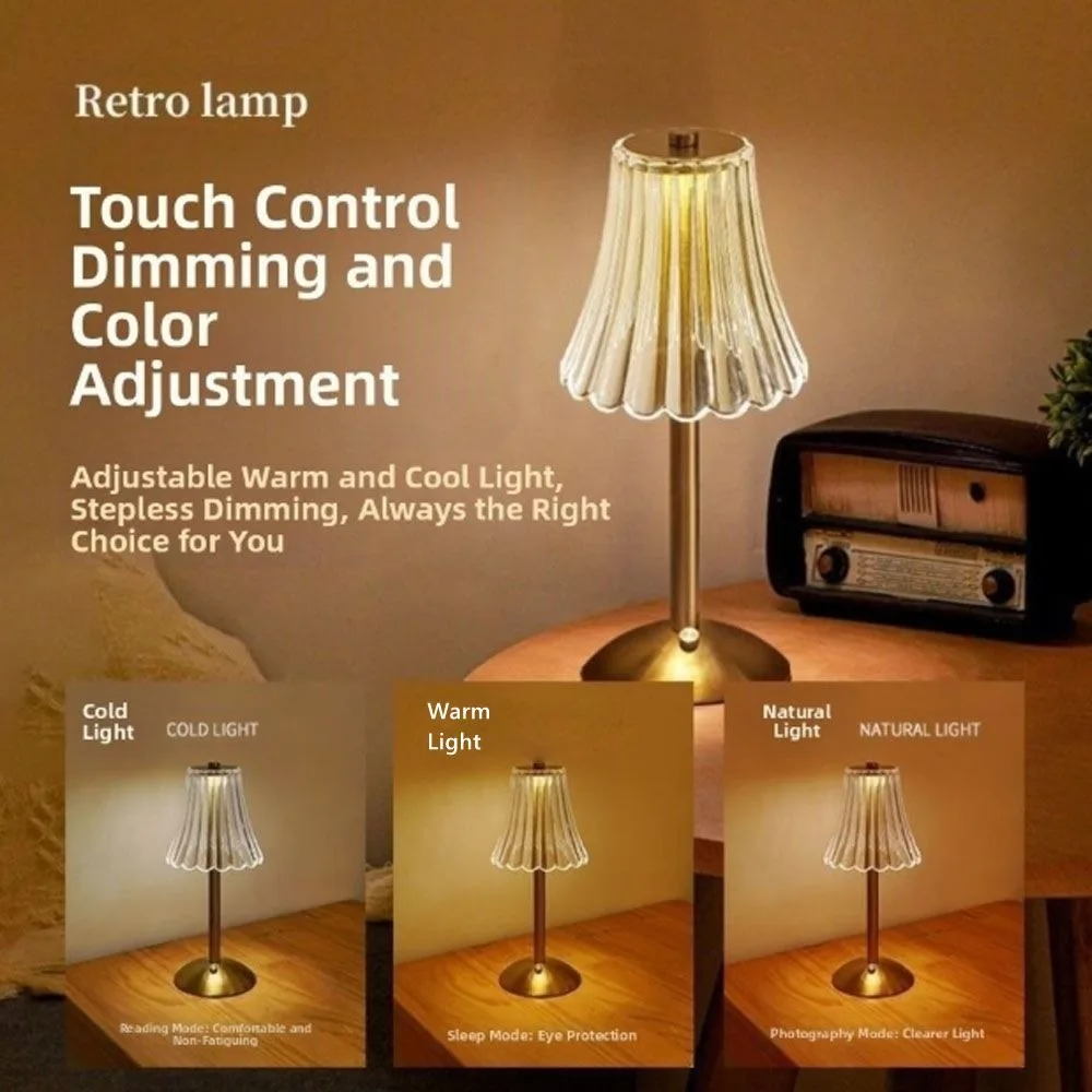 

New 3 Color Dimmable Led Touch Table Lamp Dimmable USB Rechargeable Crystal Night Light Touch Control Desk Light