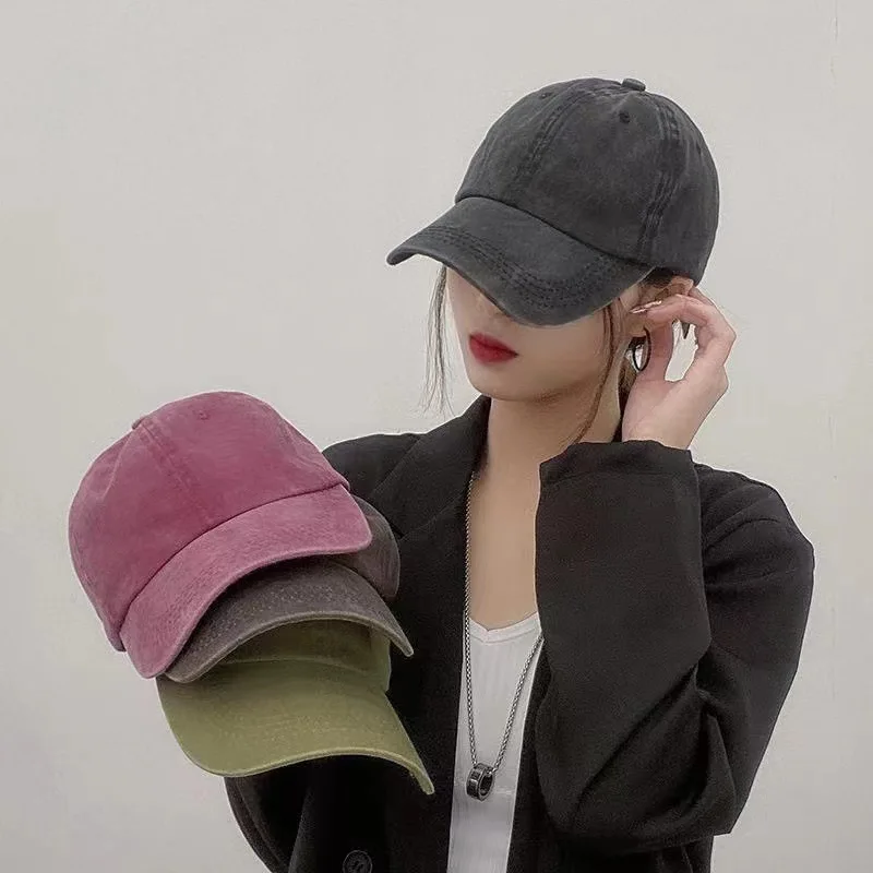 Hat Women's cap Soft top Korean version ins Versatile washed solid color baseball cap Casual men's Japanese cowboy hat