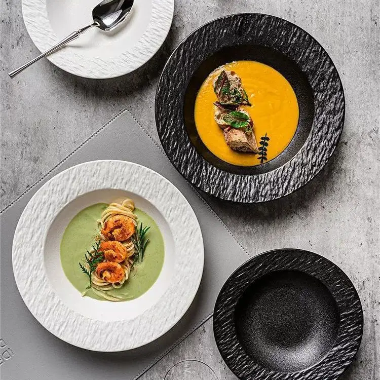 Solid color plate, high-end ceramic soup vegetable new straw hat home Italian pasta, light luxury Italian pasta plate