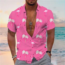 2023 men's shirt Hawaiian shirt flamingo coconut tree graphics 3D printing street casual short-sleeved shirt high quality