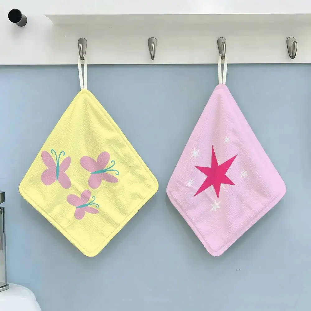 Cute L-little-P-ponyS Household Hanging Towel, Polyester Cotton Hand Wiping Towel, Sturdy for Bathroom Bedroom