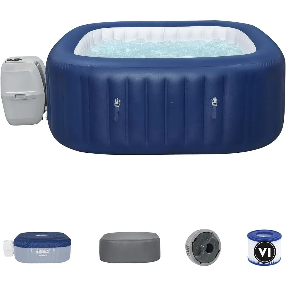 

4 To 6 Person Inflatable Hot Tub Square Portable Outdoor Spa With 140 Soothing Jets With Cover，swimming Pool