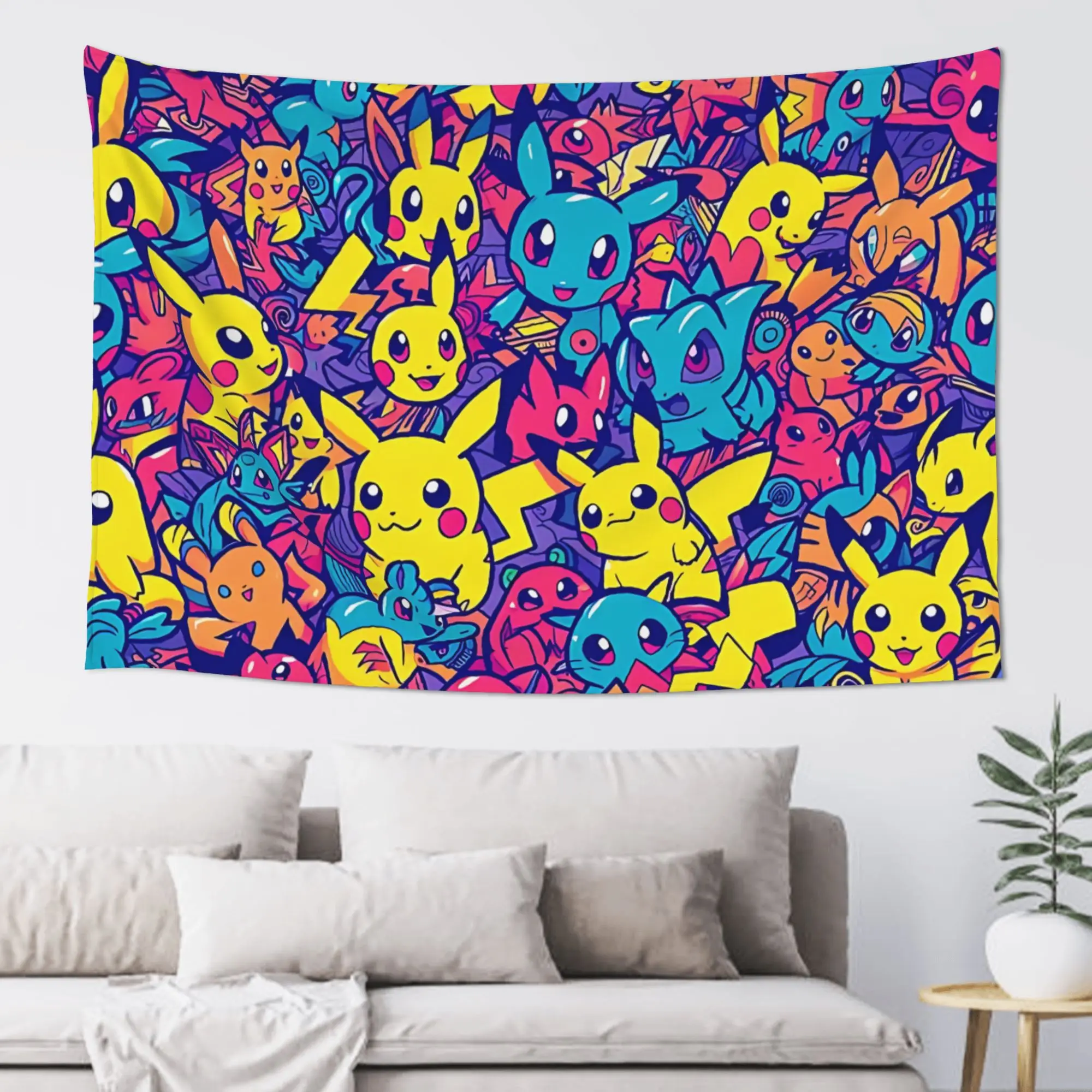 Cutecore Cartoon Pokemon Theme Tapestry Bedroom Decoration  Wall Hanging Blanket Tapestry Cool Stuff For Room