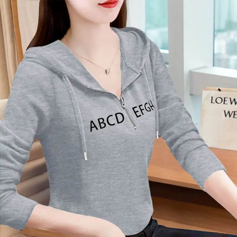 Women's Autumn Fashion Simplicity Letter Printing Long Sleeve Hoodies Women Clothes Casual Loose All-match Temperament Tops