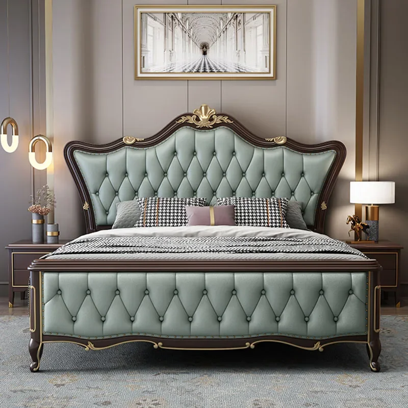 

Leather European Double Bed Designer Modern Luxury Headboard Twin Bed Frame Platform Wood Cama Box Casal Nordic Furniture