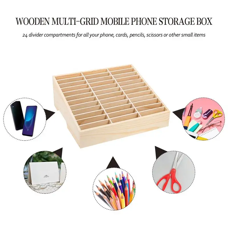 Wooden Mobile Phone Management Storage Box Creative Desktop Office Meeting Finishing Grid Multi Cell Phone Rack Shop Display