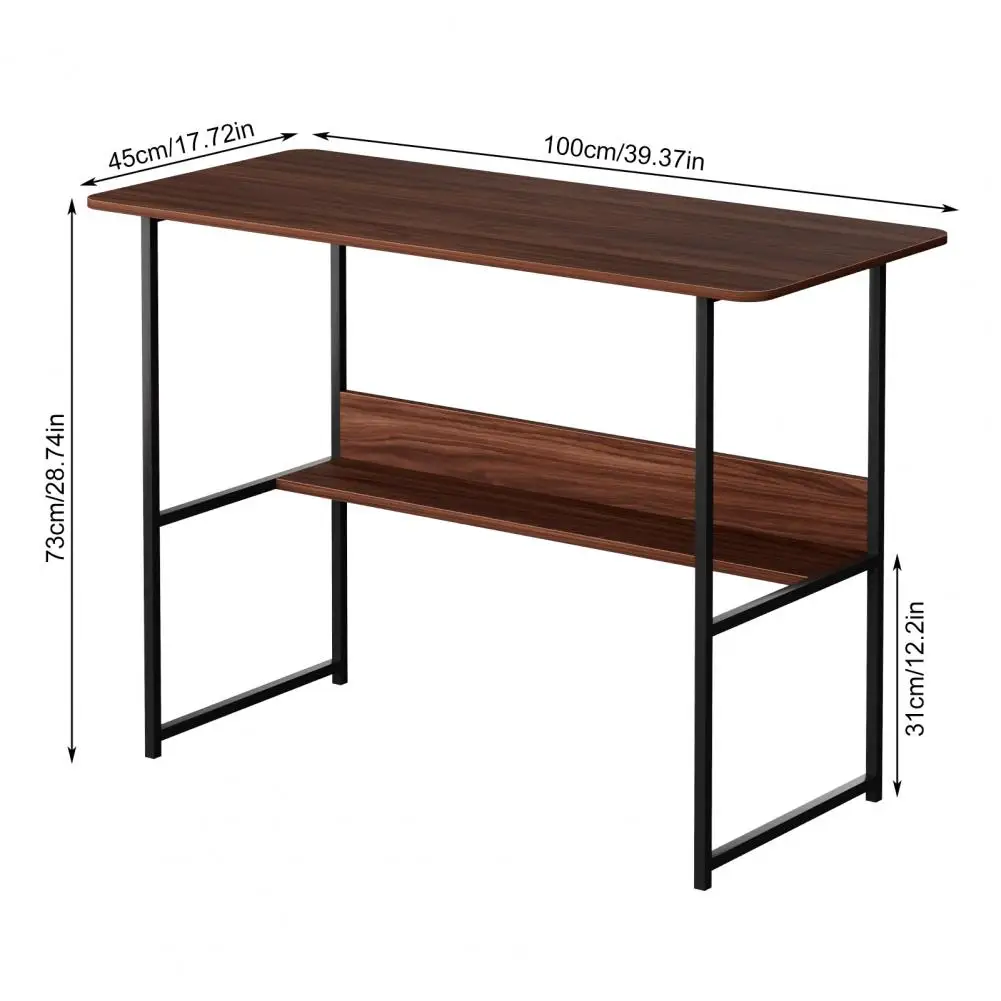 Study Computer Desk, Home Office Writing Small Desk, Bedroom Student Study Table, Simple Style PC Table, Black Metal Frame, Brow