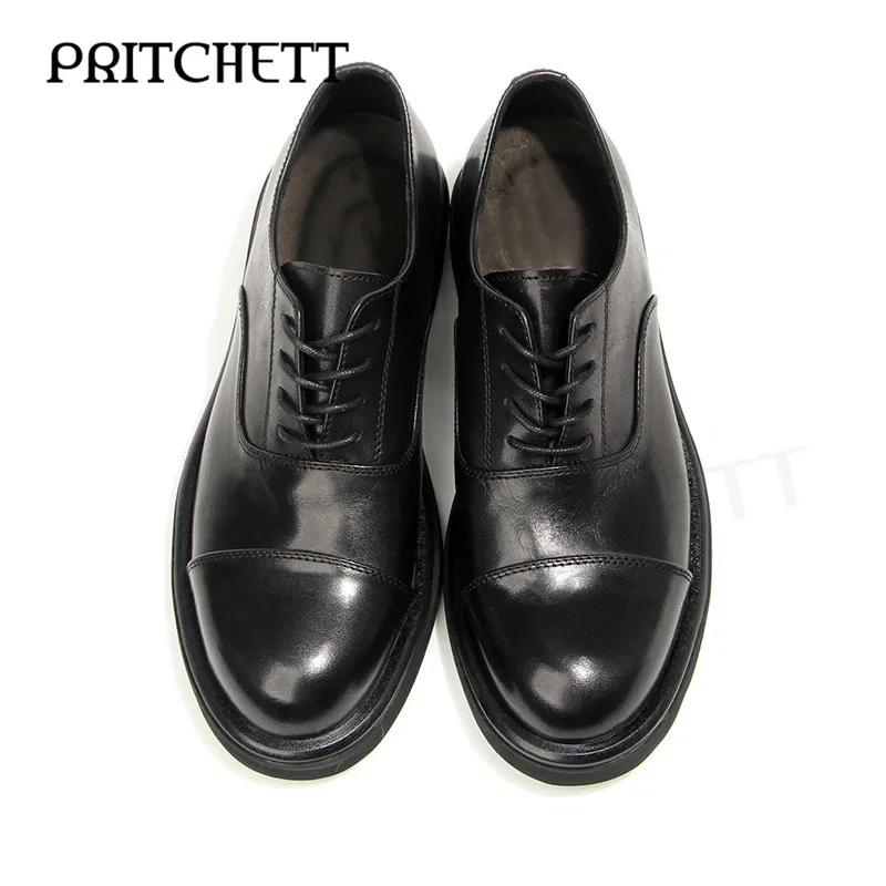 Handmade Retro Business Leather Shoes Genuine Leather Casual Fashion Trend Lace-Up Shoes Thick-Soled Formal Men's Shoes