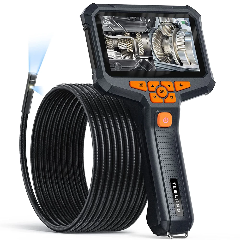 TESLONG NTS430 Dual Lens Endoscope Inspection Camera IP67 Waterproof Flexible Cable Sewer Camera 7 Leds