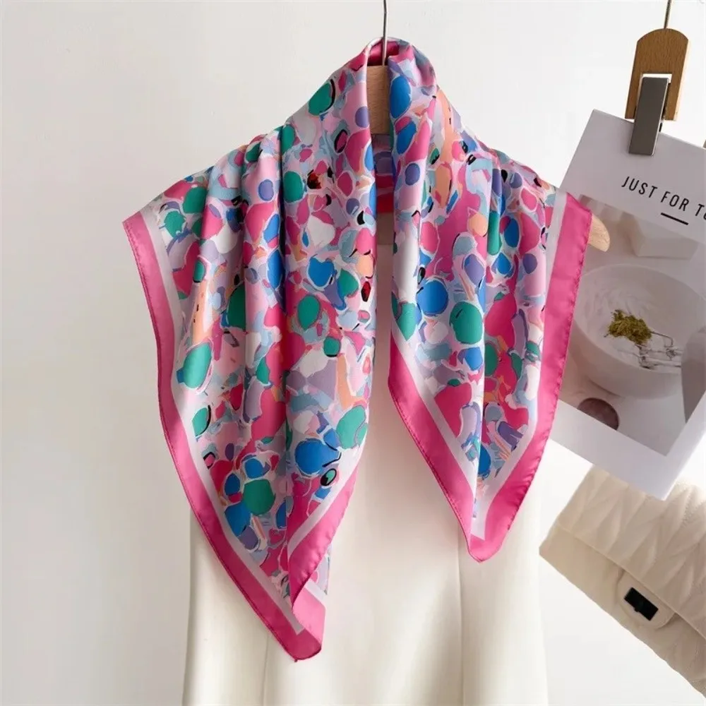 Fashion Luxury Women Silk Scarf 70*70cm Flowers Print Hair Scarf All-Match Square Hijab Bandana