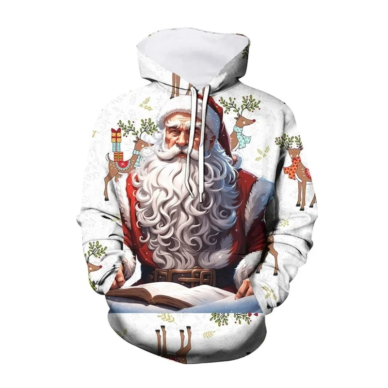 سانتا كلوز الغزلان الأغنام نمط هوديي للرجال النساء عيد الميلاد ثلاثية الأبعاد المطبوعة البلوفرات عادية هوديس بلايز طويلة الأكمام البلوز #1