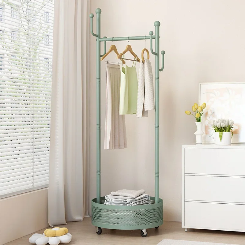 

Floor-mounted Iron Clothes Rack Dirty Clothes Basket High Load-bearing Hanging Rack Removable Wheeled Coat Rack Bedroom Storage