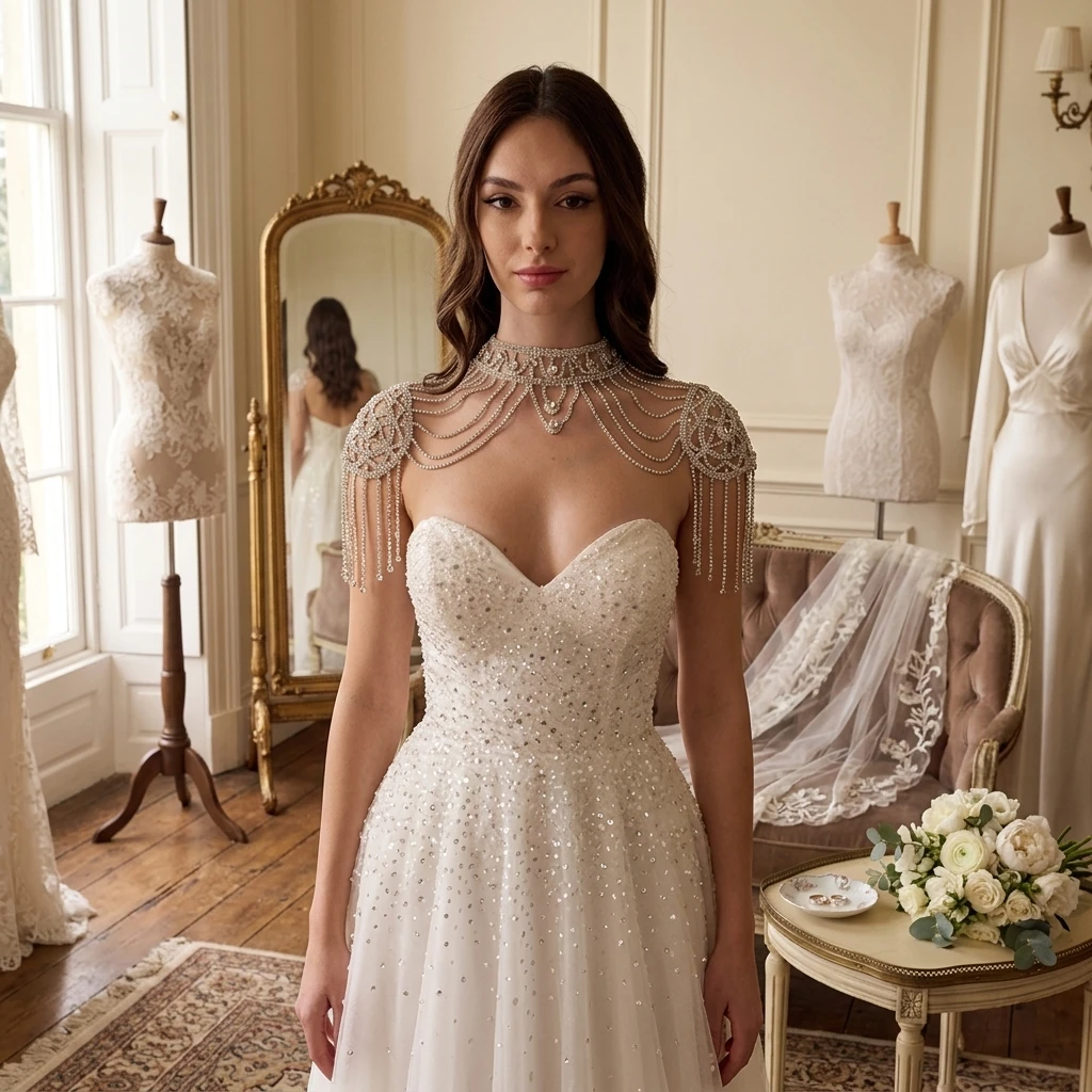 

Bridal Rhinestone Shoulder Chain Multi-Layer Fringe Body Chain For Wedding Dress Decoration