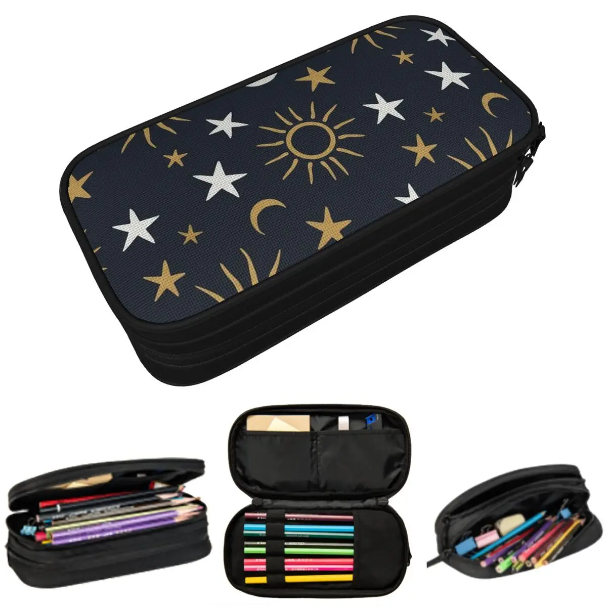 Celestial Moon And Stars Galaxy Pattern Pencil Case for Students Gifts Pen Box Pencil Bag Stationery Supplies Pen Holder Bag