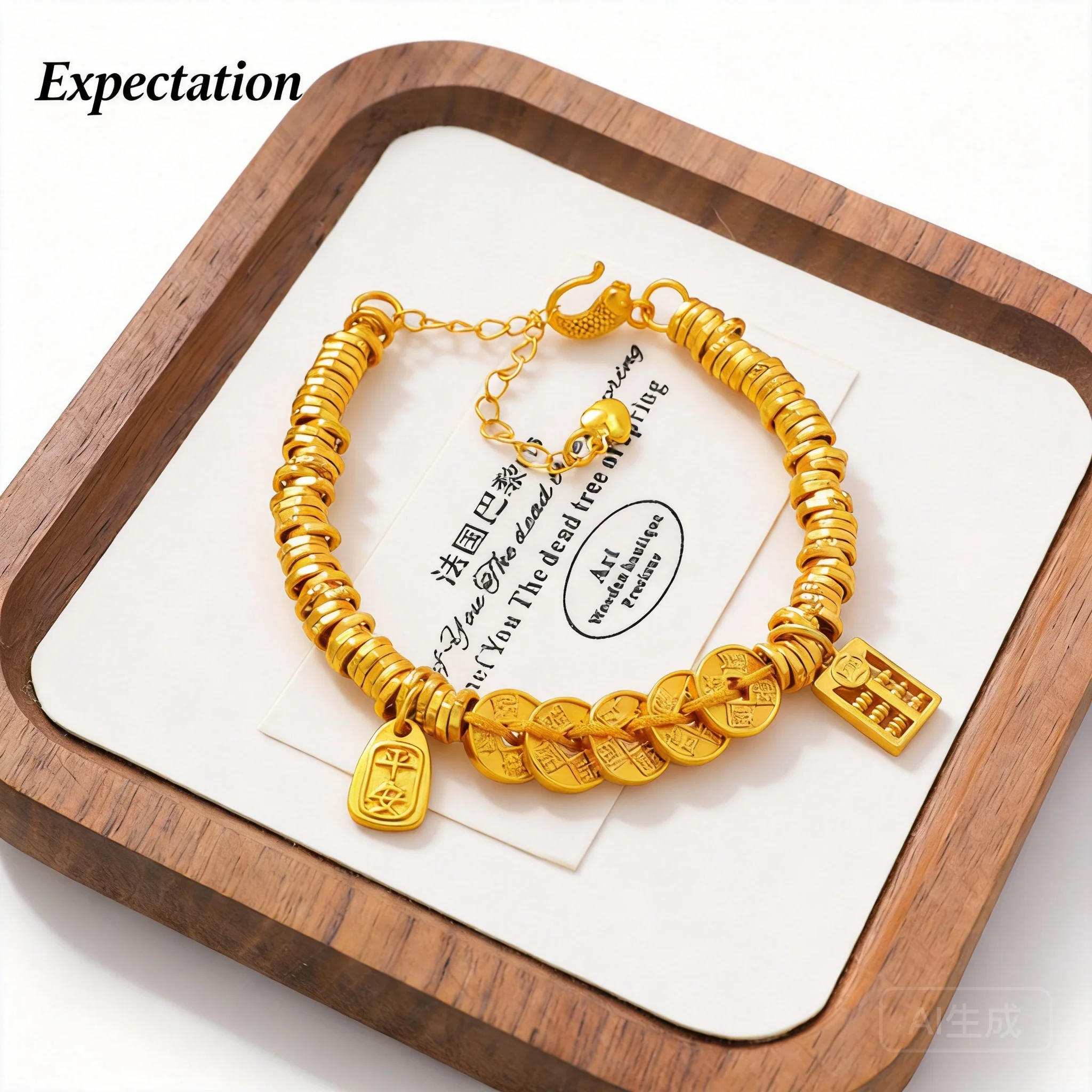 Chinese Style Lucky Sand Gold Five Emperor Coins Bracelet Wealth Attracting Abacus Pendant Peace Health Blessing Adjustable Brac