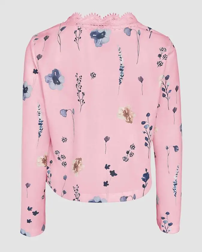 Women's Top Autumn/winter 2025 Floral Print Open Front Long Sleeve Casual Contrast Lace Short Cardigan