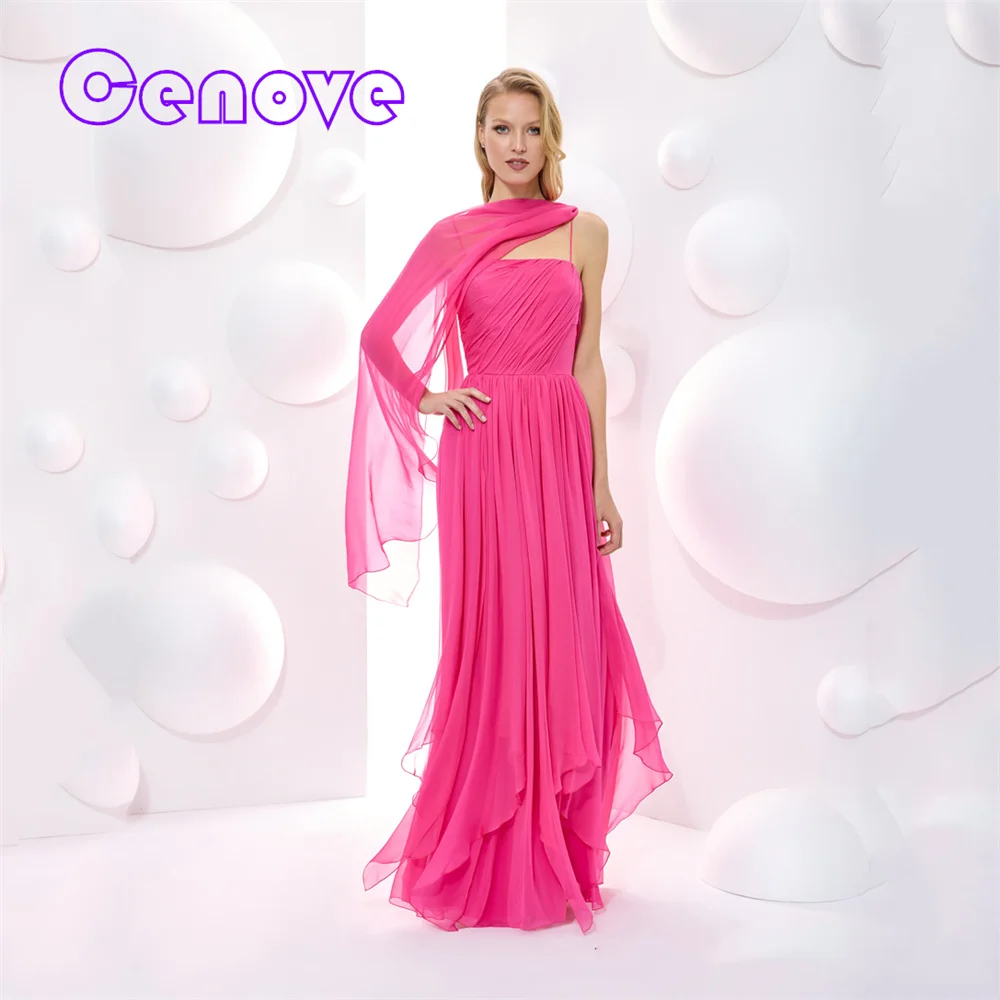 

Cenove Spaghetti Straps Neckline Prom Dress Shawl Long Sleeves With Floor Length Evening Elegant Party Dress For Women2023