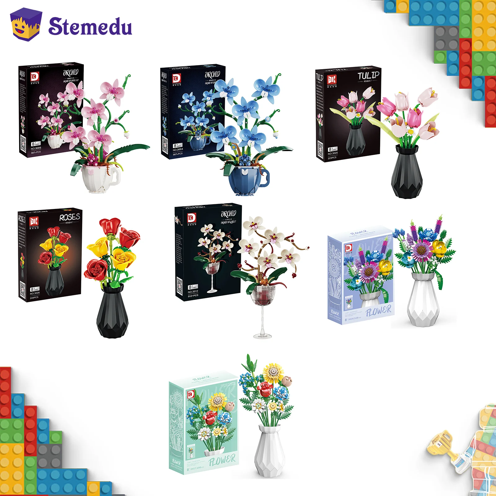 

Орхидея, тюльпан, роза, горшечное растение, букет, украшения, образовательная сборка, строительный блок, игрушка, подарок, цветок, креативное украшение для дома