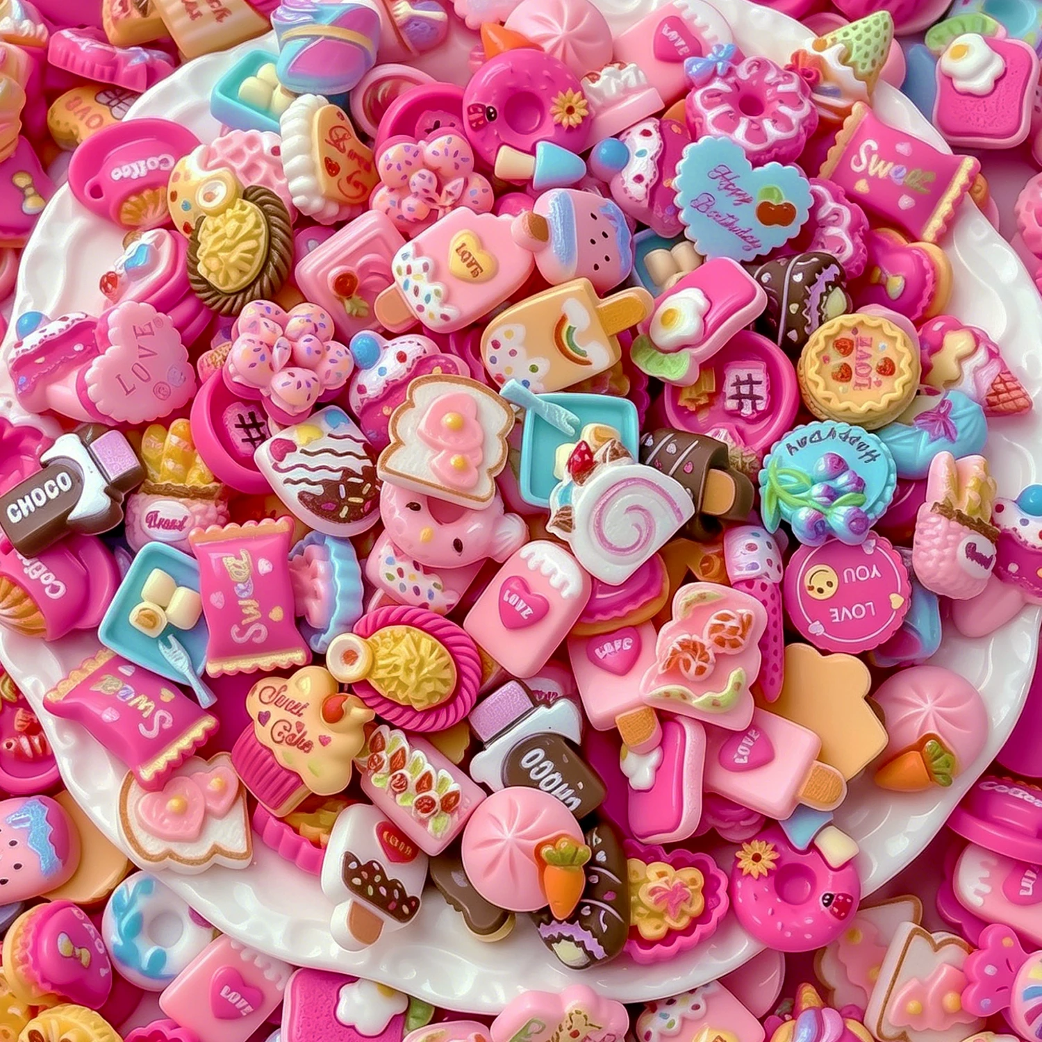 Image of 50 Stück 3D Gemischte Dessert-Kuchen Nagelcharms Cartoon Eiscreme Donut Süßigkeiten Nagelkunst Dekoration DIY Bastelbedarf Handyhülle Maniküre-Teile