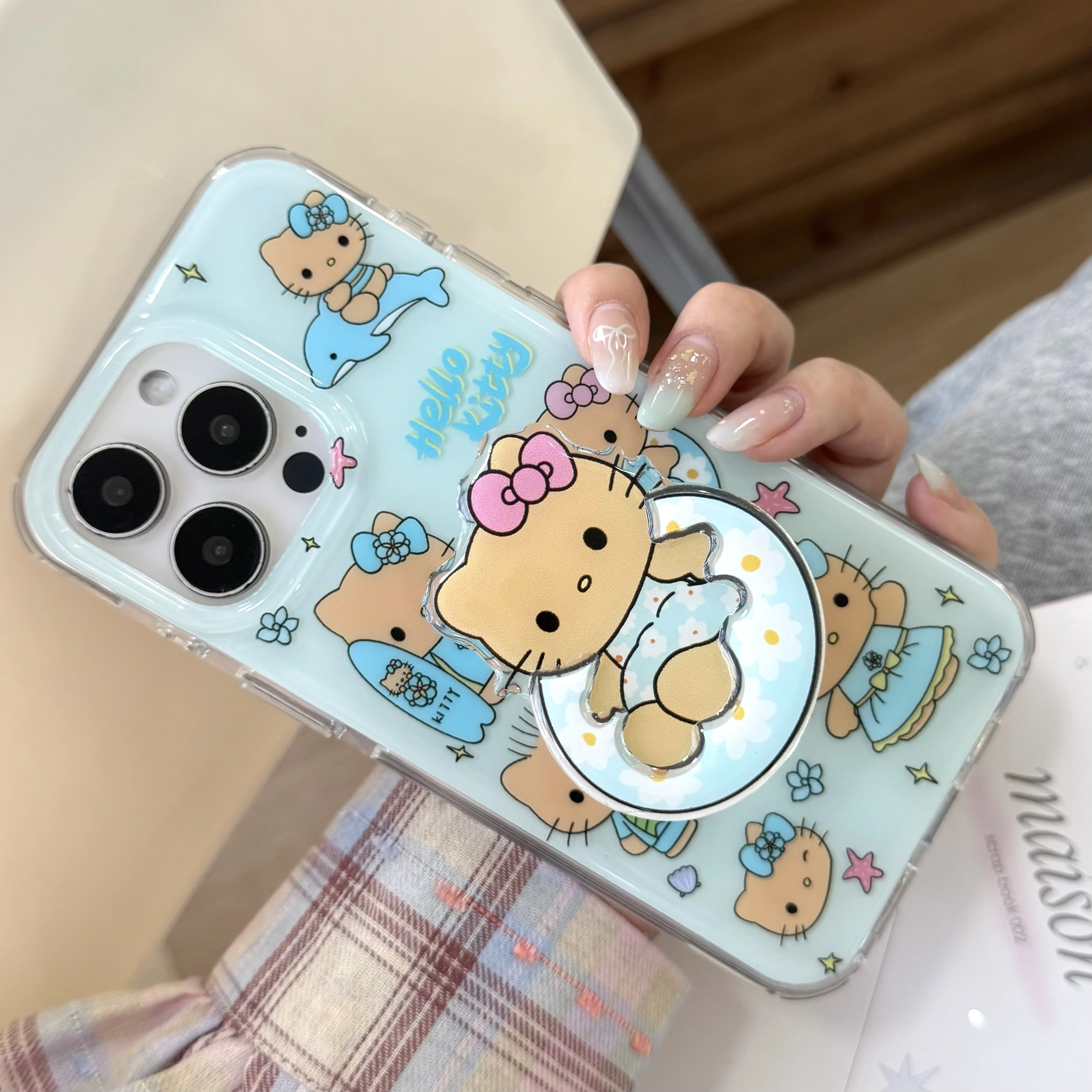 

Двухслойный милый летний черный чехол для телефона Hello Kitty для iPhone 16, 15, 14, 13 Pro Max Y2K с магнитной подставкой и кронштейном