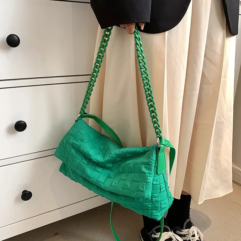 ZA High-quality Texture Tote Bags for Women Green Chain Underarm Harajuku Crossbody Bag Ins All-match Messenger Clutch Bag