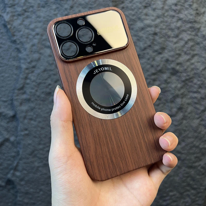 Wood Grain Large Window Magnetic for Magsafe Wireless Charging Case For iPhone 16 15 14 13 11 12 Pro Max Camera Protection Cover image 4
