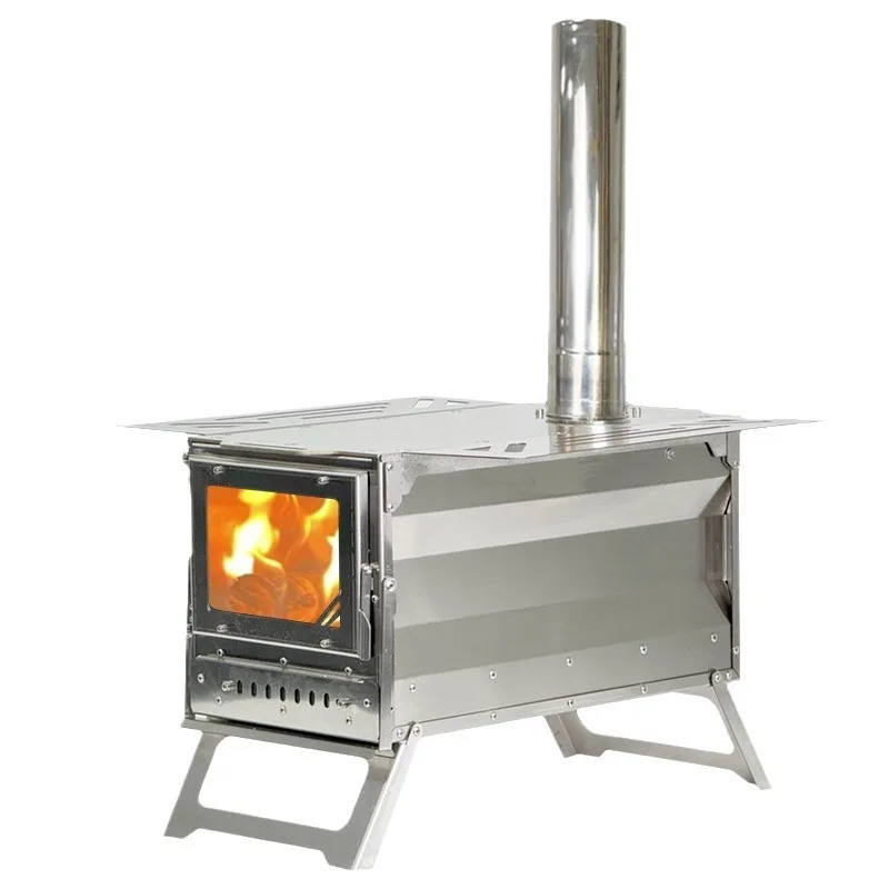 

Camping outdoor wood stove, outdoor folding portable, camping tent heating tabletop stove, stainless steel charcoal stove