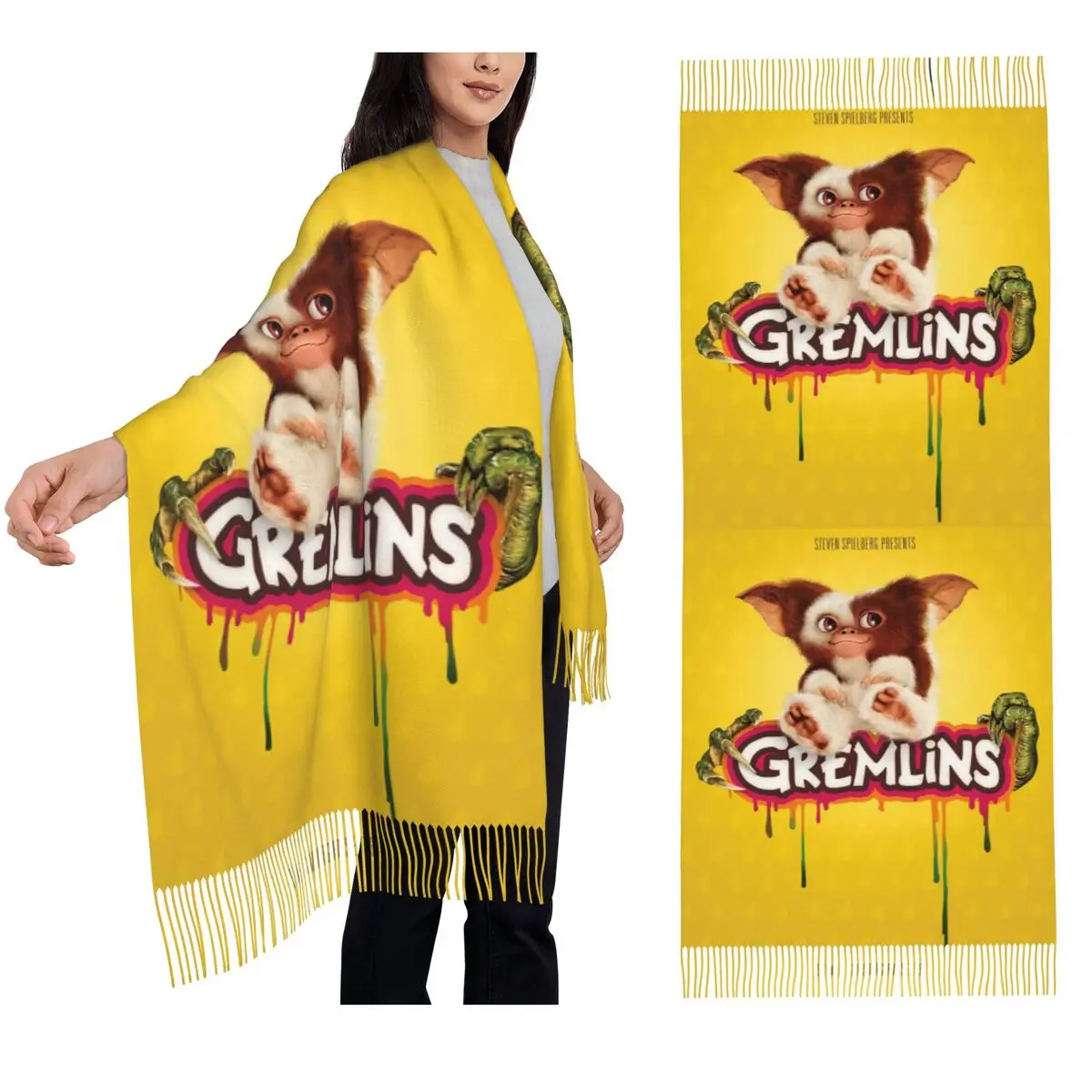 

Gremlins Monster Movie Gizmo Mogwai Scarf Tassel Scarves Women Soft Warm Shawls and Wraps Long Fall Winter Shawl Wrap