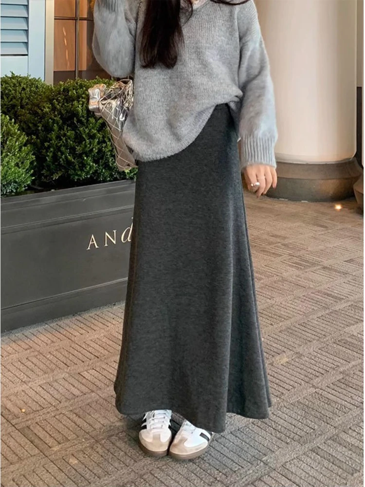 Long Skirts Women Retro Solid Leisure Korean Style Cozy Spring Autumn Elegant Fashion Feminino All-match Mujer Faldas Empire Ins