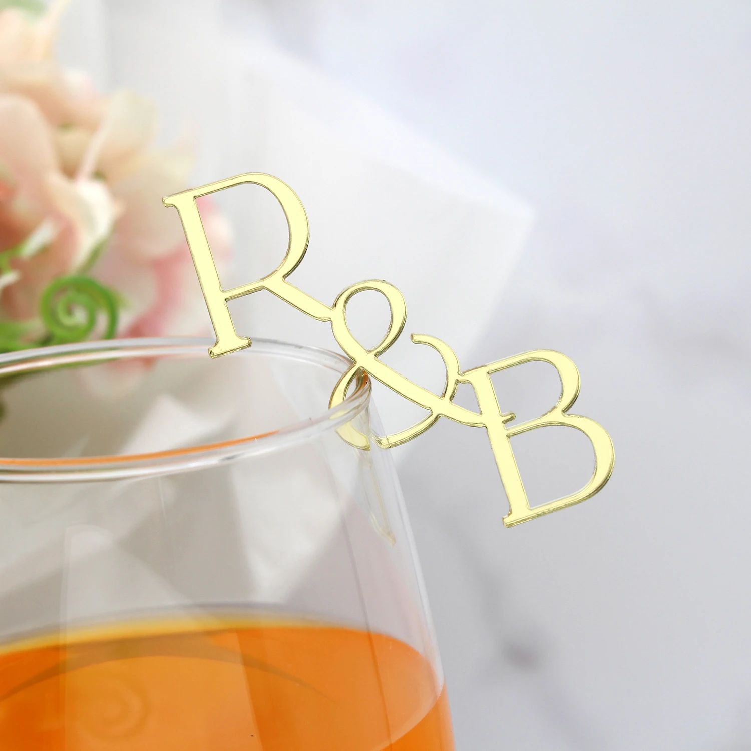 100pcs Personalized Mirror Drink Charms Wedding Toasting Tags  Cocktail Drink Markers Goblet charms Toasting Tags Drink Stirs