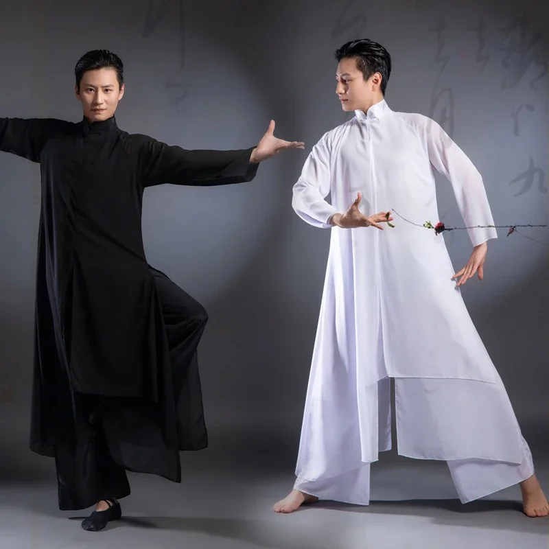 

Full Set Men's Chinese Classical Dance Costume Traditional Kung Fu TaiChi Suit Chiffon Martial Arts Show Costume Stage Play