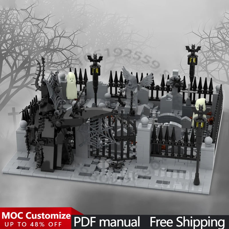

995 деталей, модульный конструктор «Страшный кладбище», MOC, кастомизируемый, креативный дизайн, DIY, игрушка для мальчиков, подарок на Рождество
