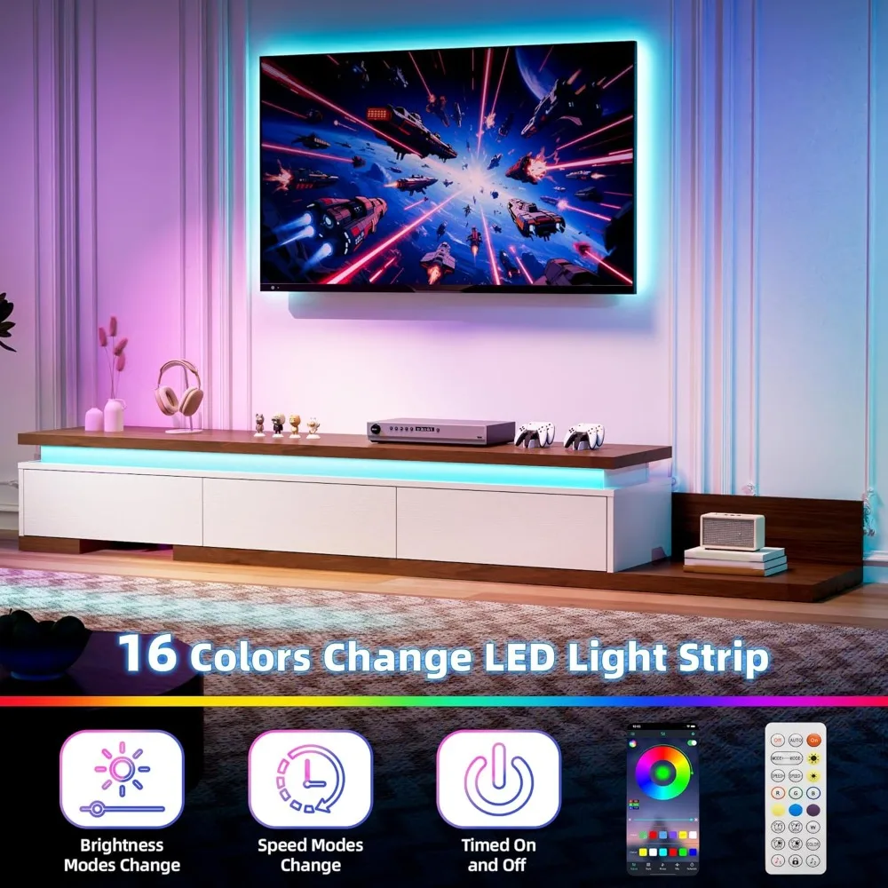 

Extendable TV Stand with LED Lights (80” - 106”), Modern TV Console with 3 Drawers, Wooden Reversible Entertainment, Customized