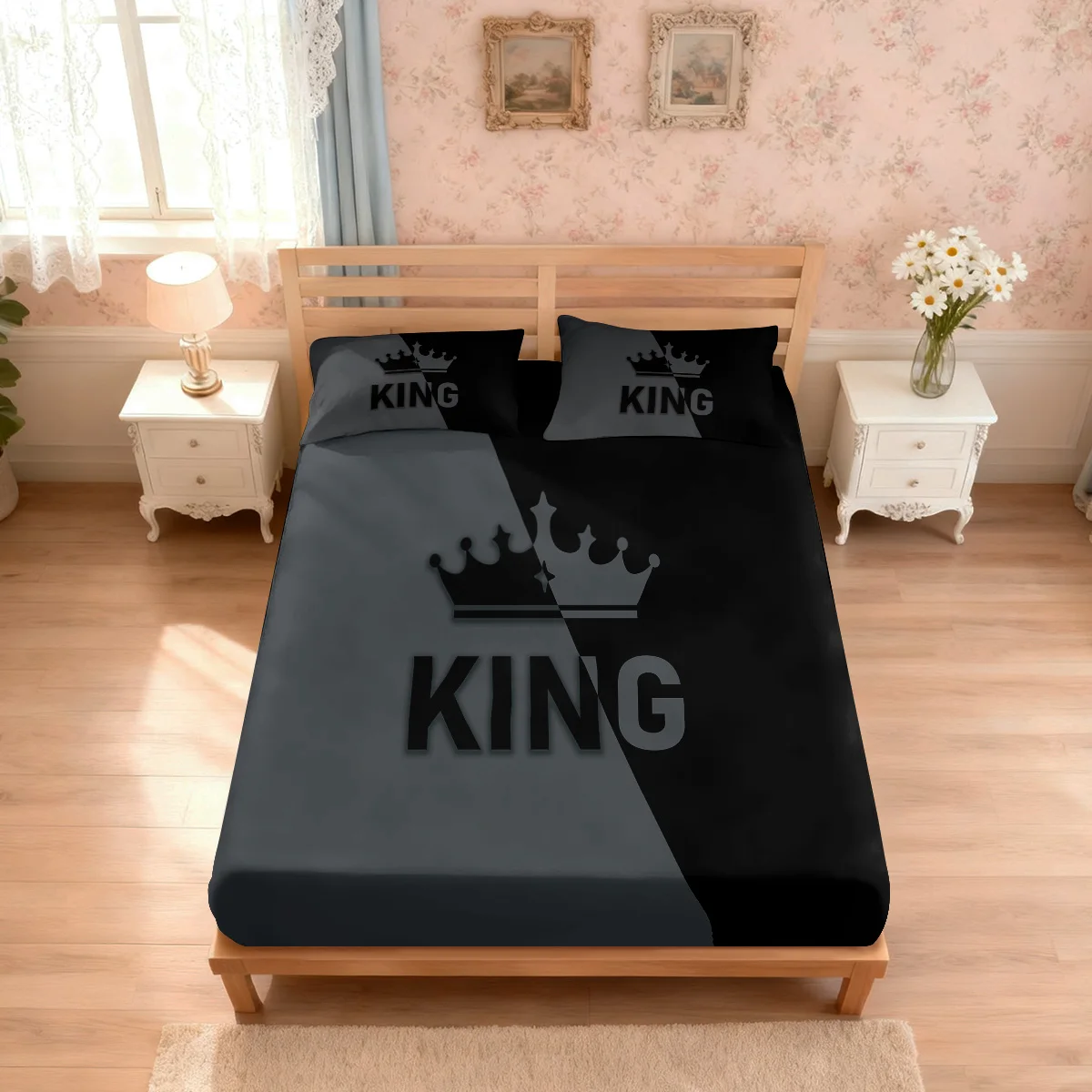 3pcs Color Blocking King Queen Printed Coreless Bed Sheet Set, Multiple Sizes, Soft Bed Covers, Bedroom Bedding Decoration